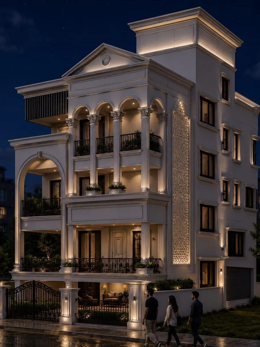 Classical Bungalow Facade Lighting Design in Hinjewadi Phase 1 Pune